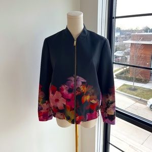TED BAKER - Satin Black & Floral Bomber Jacket - Size 2 (US6)